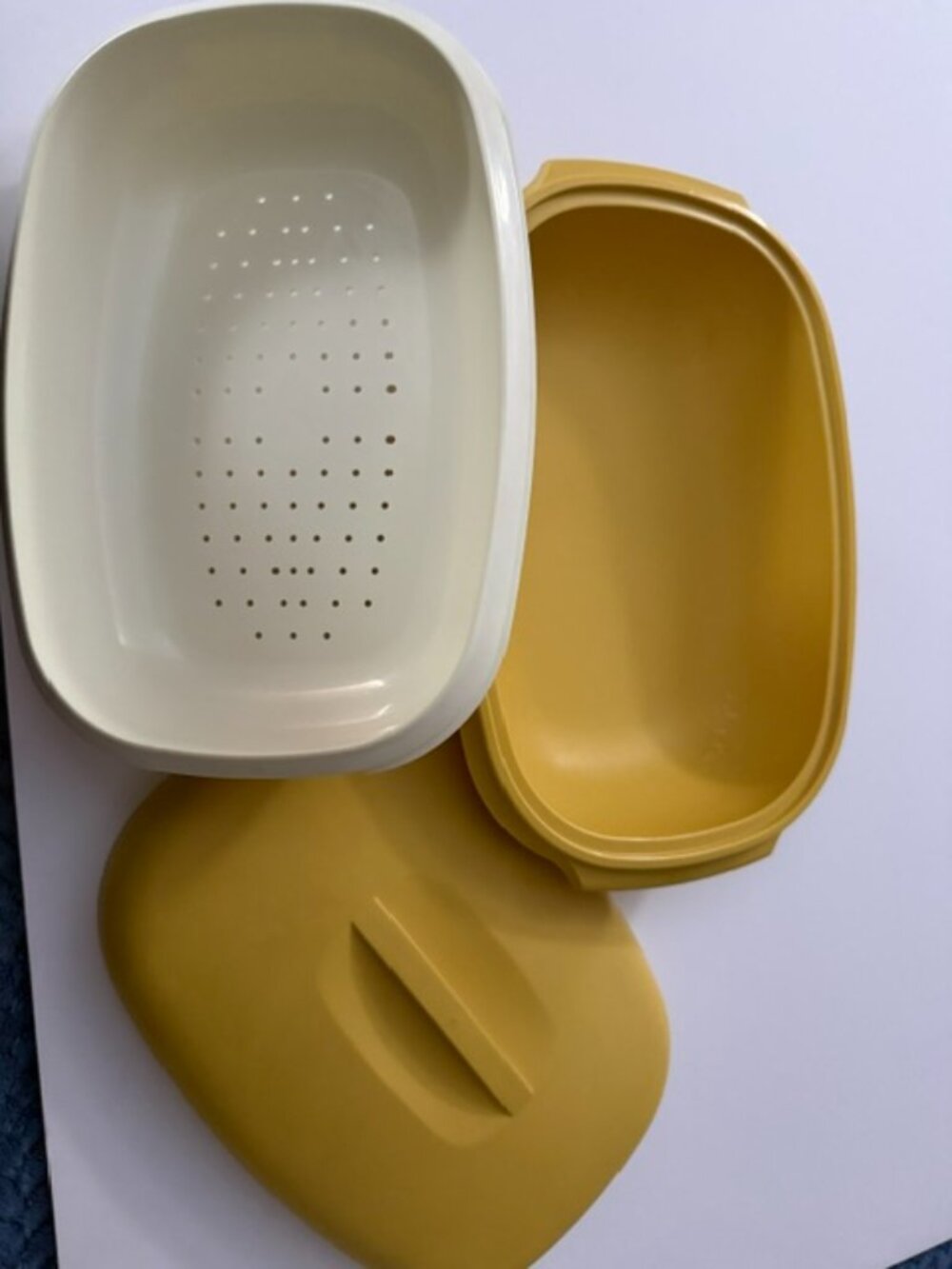 Vintage 1970s Tupperware Harvest Gold Oval Rice & Vegetable Steamer Server Set